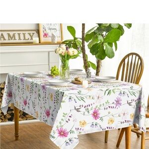 Tablecloth 60x84 Inch Round, Daisy Floral Table Cover Picnic Dinner Decor
